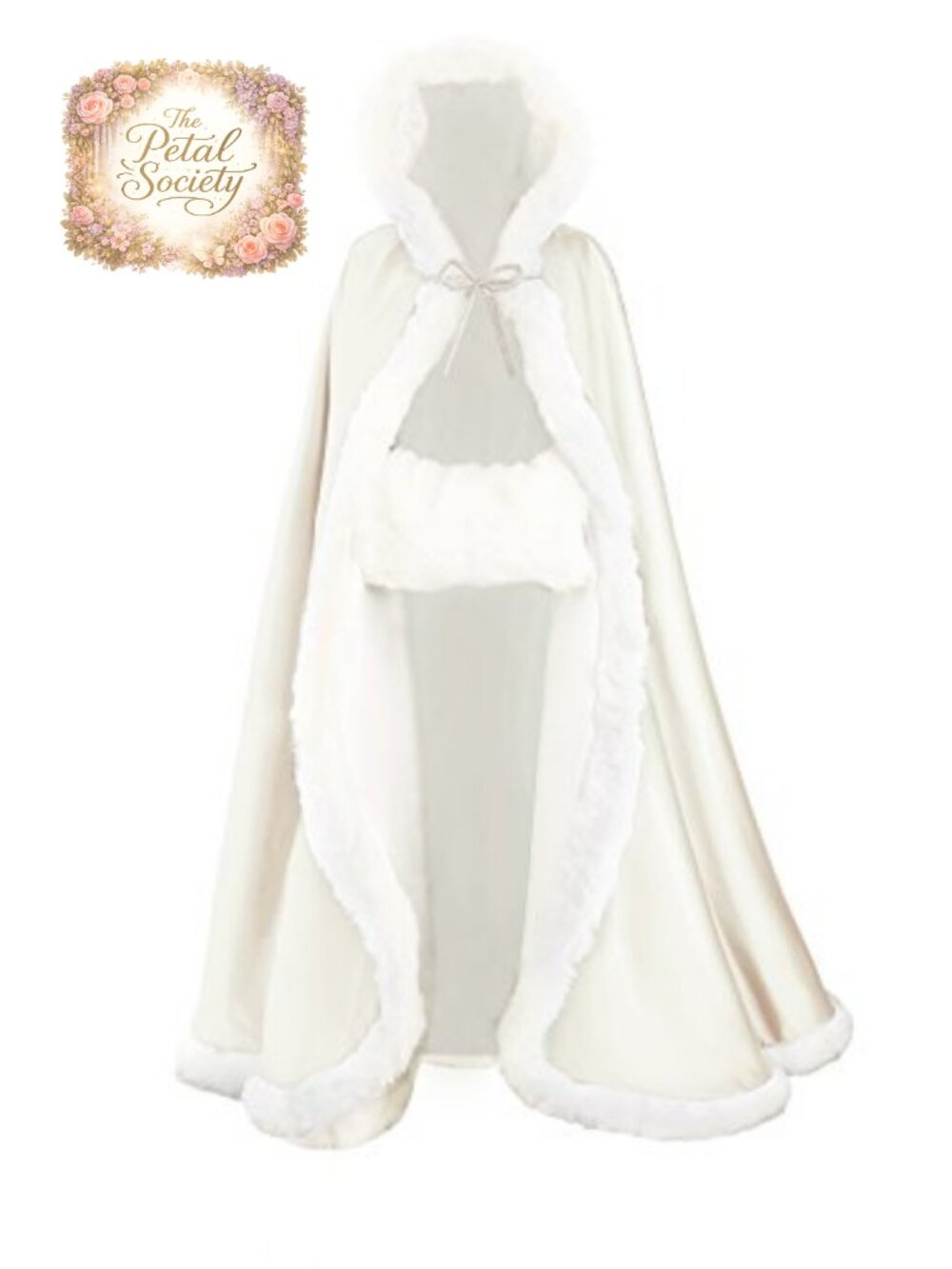 Reversible Hooded Wedding Cape Cloak with Faux Fur Trim & Free Hand Muff